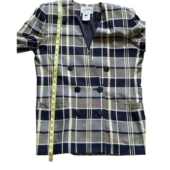 Jacquline ferrar Vintage 1980’s Rayon Navy/gray plaid Blazer jacket women’s Sz 6 - Picture 10 of 15
